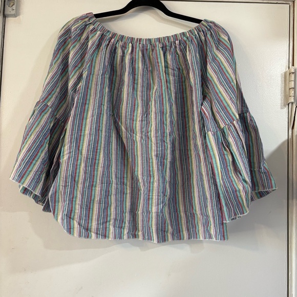 SEE BY CHLOE OFF SHOULDER TOP Bell Sleeves Striped M Cotton Boho Coastal - Picture 5 of 12